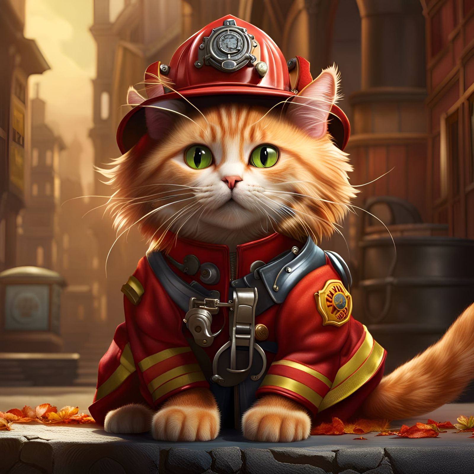 Firefighter cat - AI Generated Artwork - NightCafe Creator