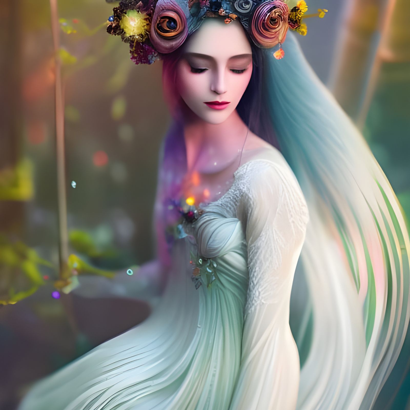 The Girl With Floral Hair - AI Generated Artwork - NightCafe Creator