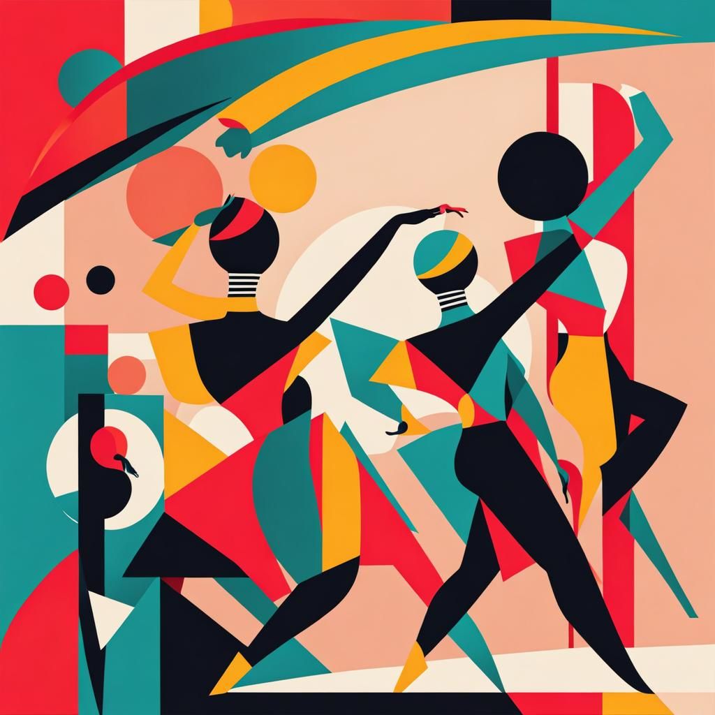 abstract dancers illustration in a Bauhaus style of geometri...