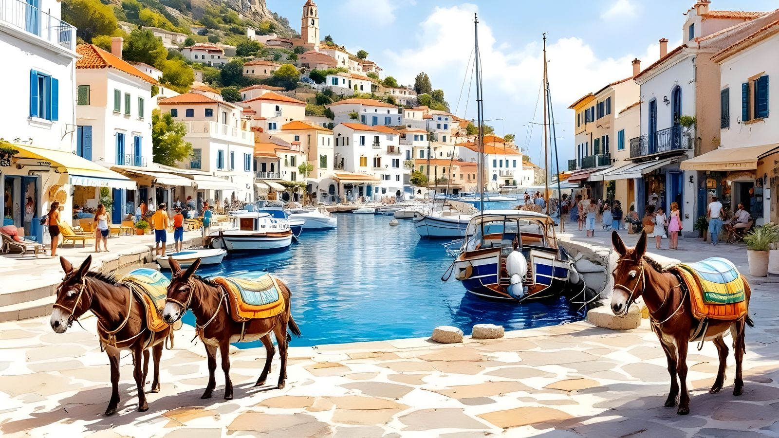 Donkeys and Mules Waterfront Transport in Hydra Port, Greece  by @Gary Murakami