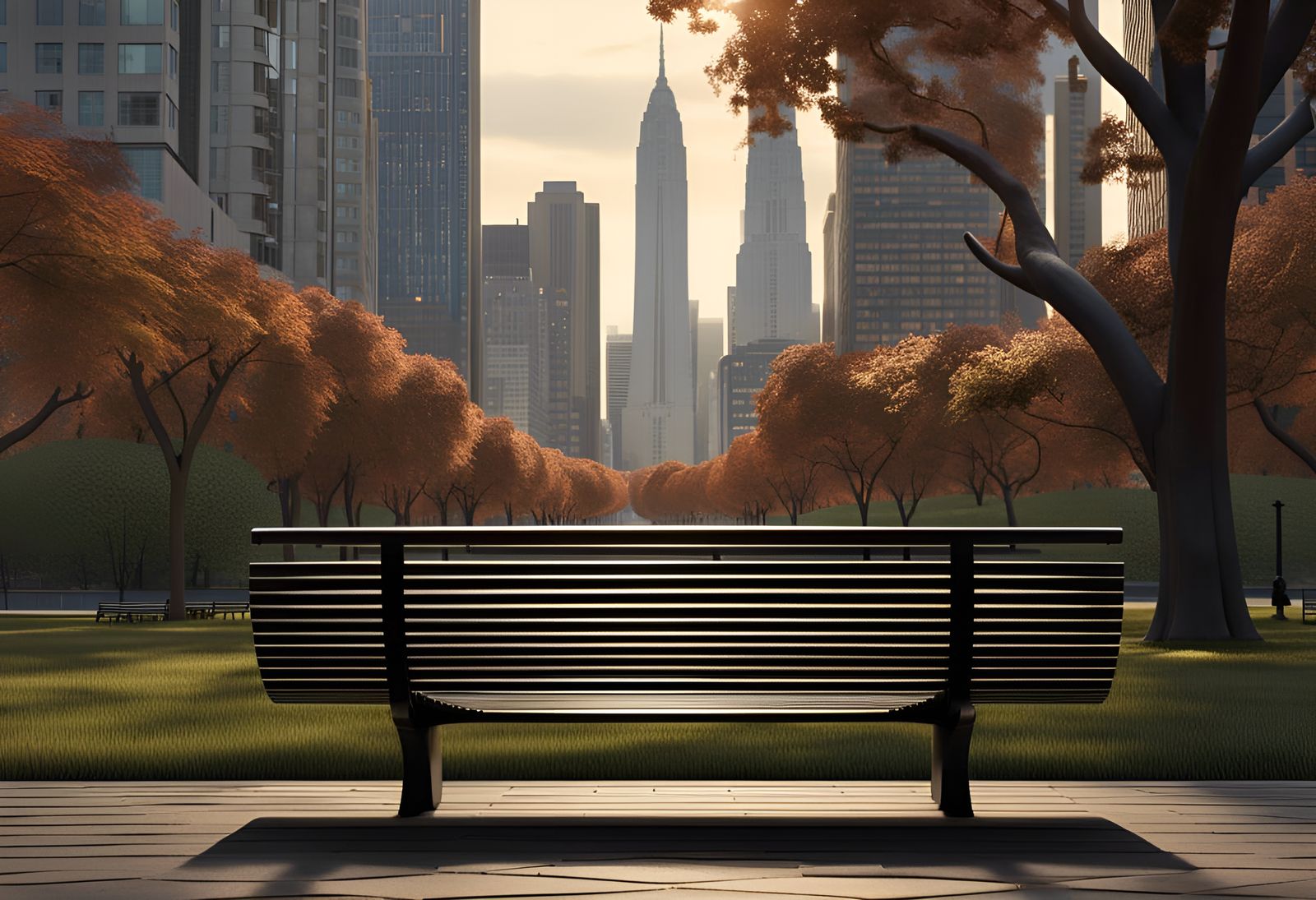 park bench with a view to the city