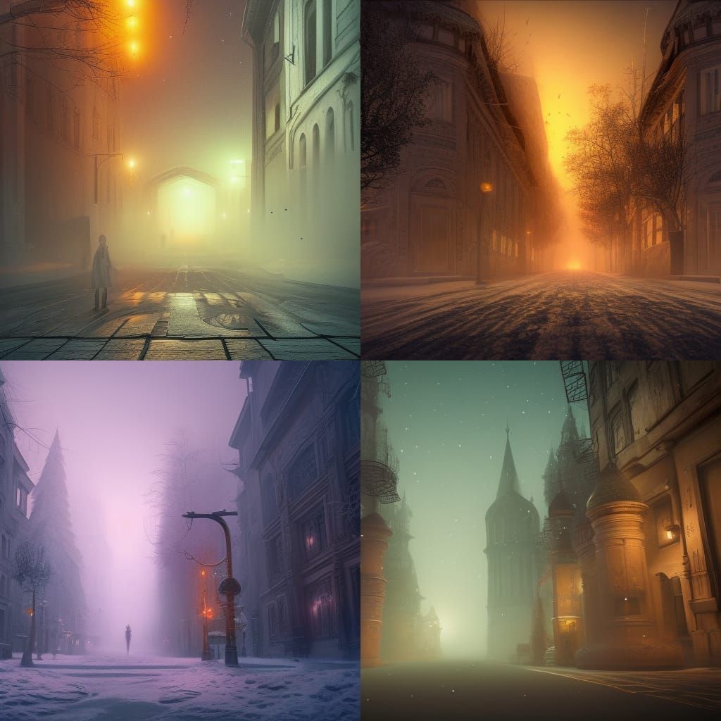 Liminal Space an old Russian city at winter at night with ro...