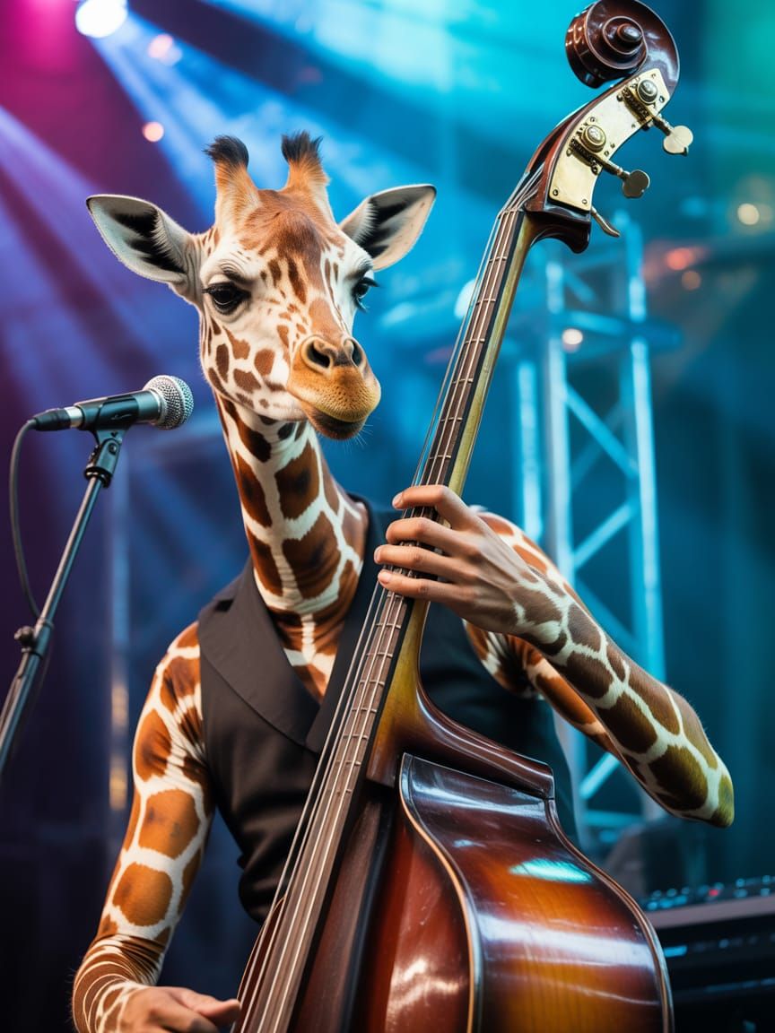 Dig that wild giraffe on bass!
