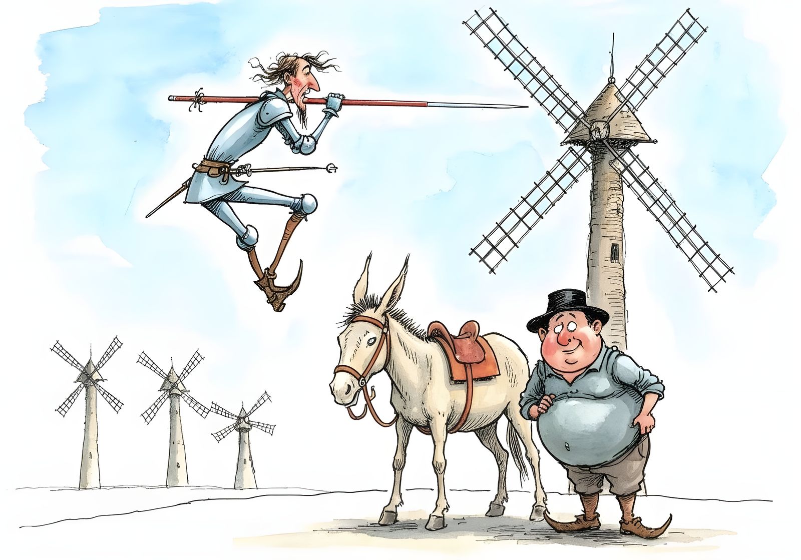 Don Quixote and Sancho Panza inspired by Quentin Blake  by @Gary Murakami