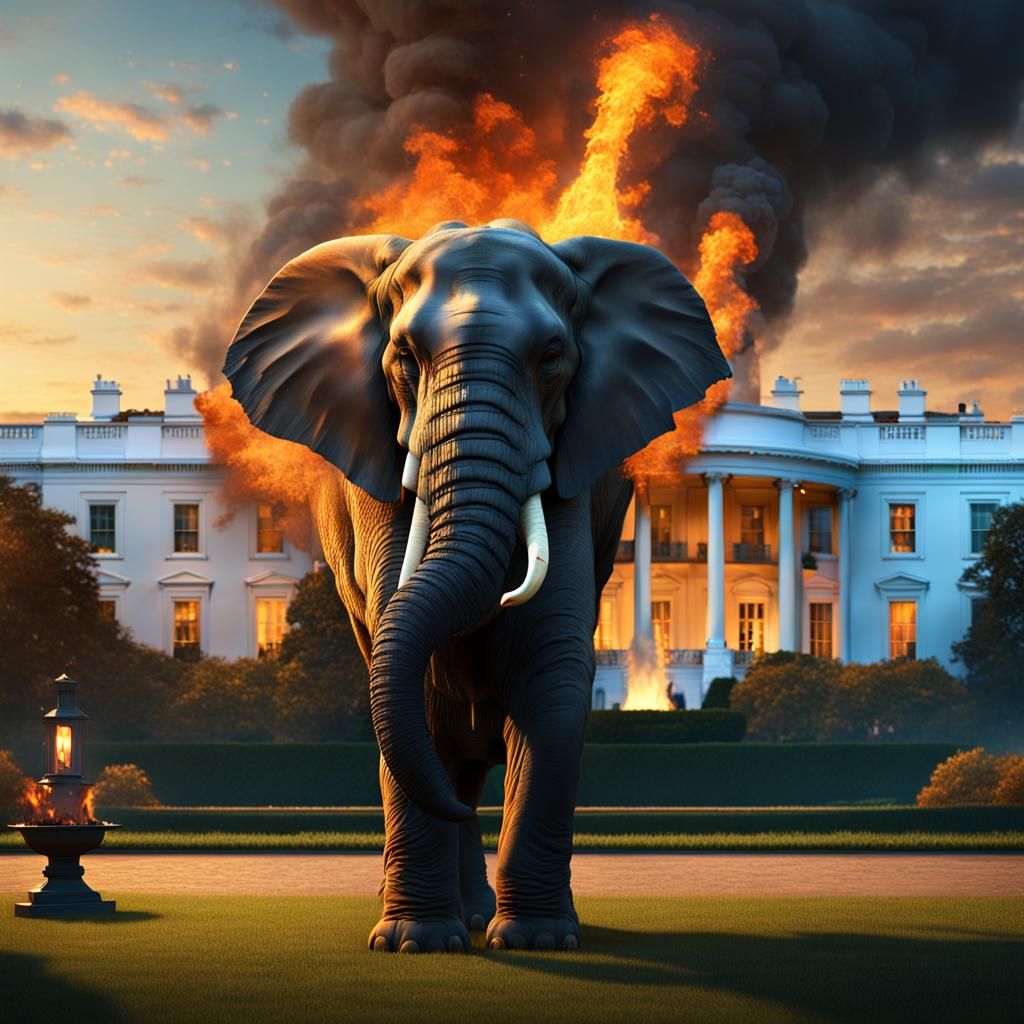 An elephant holding the Mona Lisa painting with its trunk st...