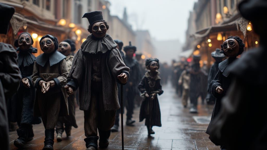 Outside
The circus gathering
Moved silently along the rainswept boulevard.
The procession moved on the shouting is over
The fabulous freaks ...