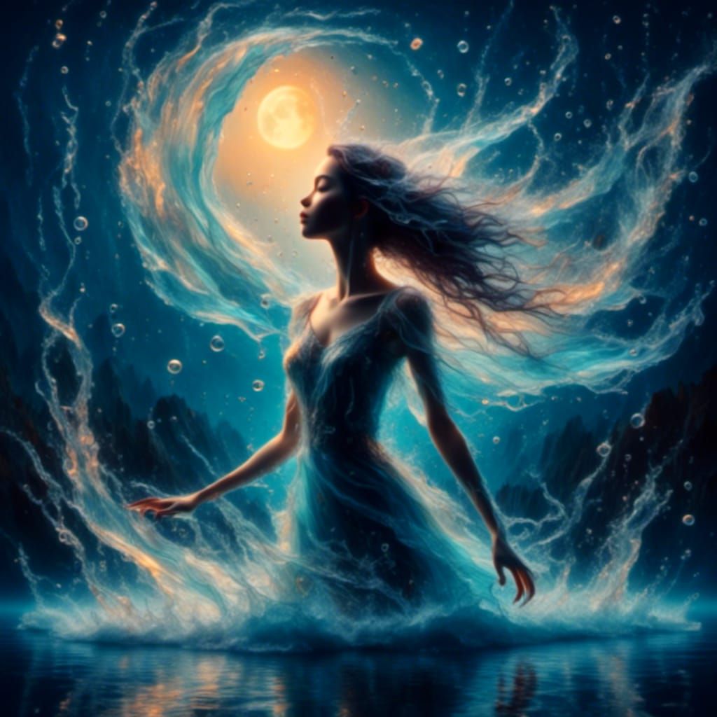 Water Woman Dancing on Moonlit Lake