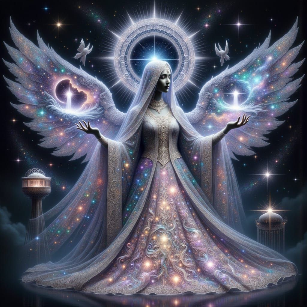 <lora:mystery:1.0> mystical translucent goddess of galactic