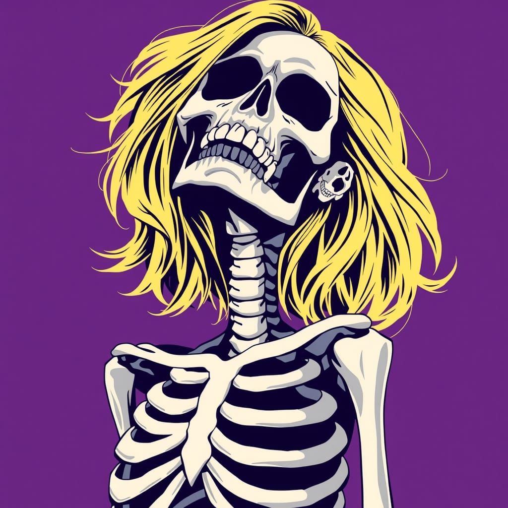 Pop Art Skeleton Woman in Blonde Hair