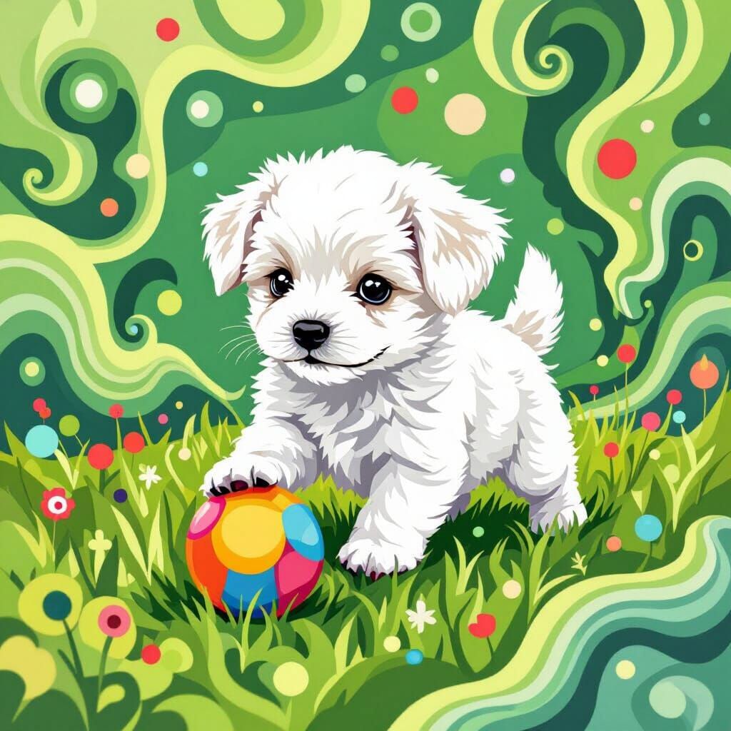 Puppy Plays Ball: Abstract Vector Fractal Art