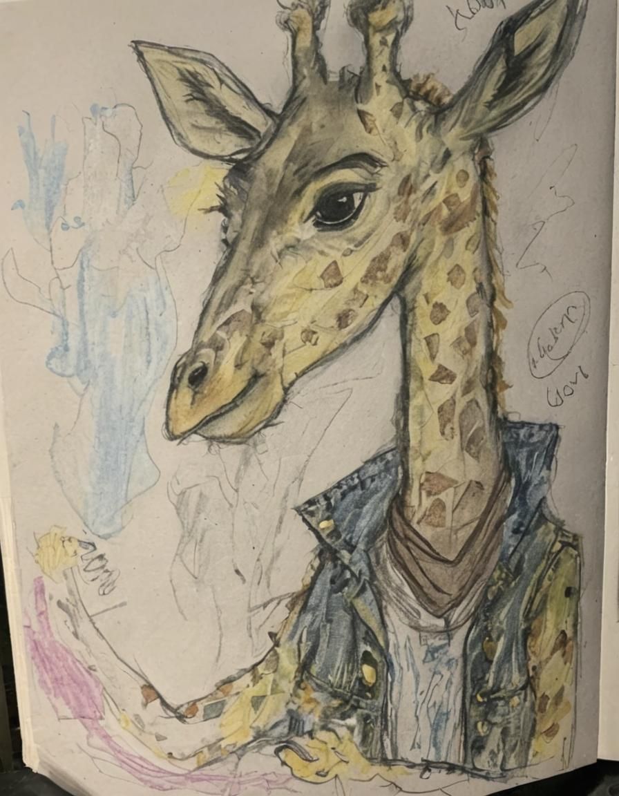 Anthropomorphic giraffe wear Jean jacket and blue jeans and ...