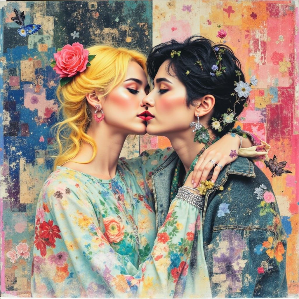 Woman Floating in Retro Polaroid 80s Style