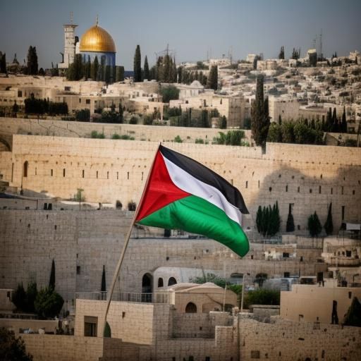 Jerusalem Postcard with Palestinian Flag Overlay