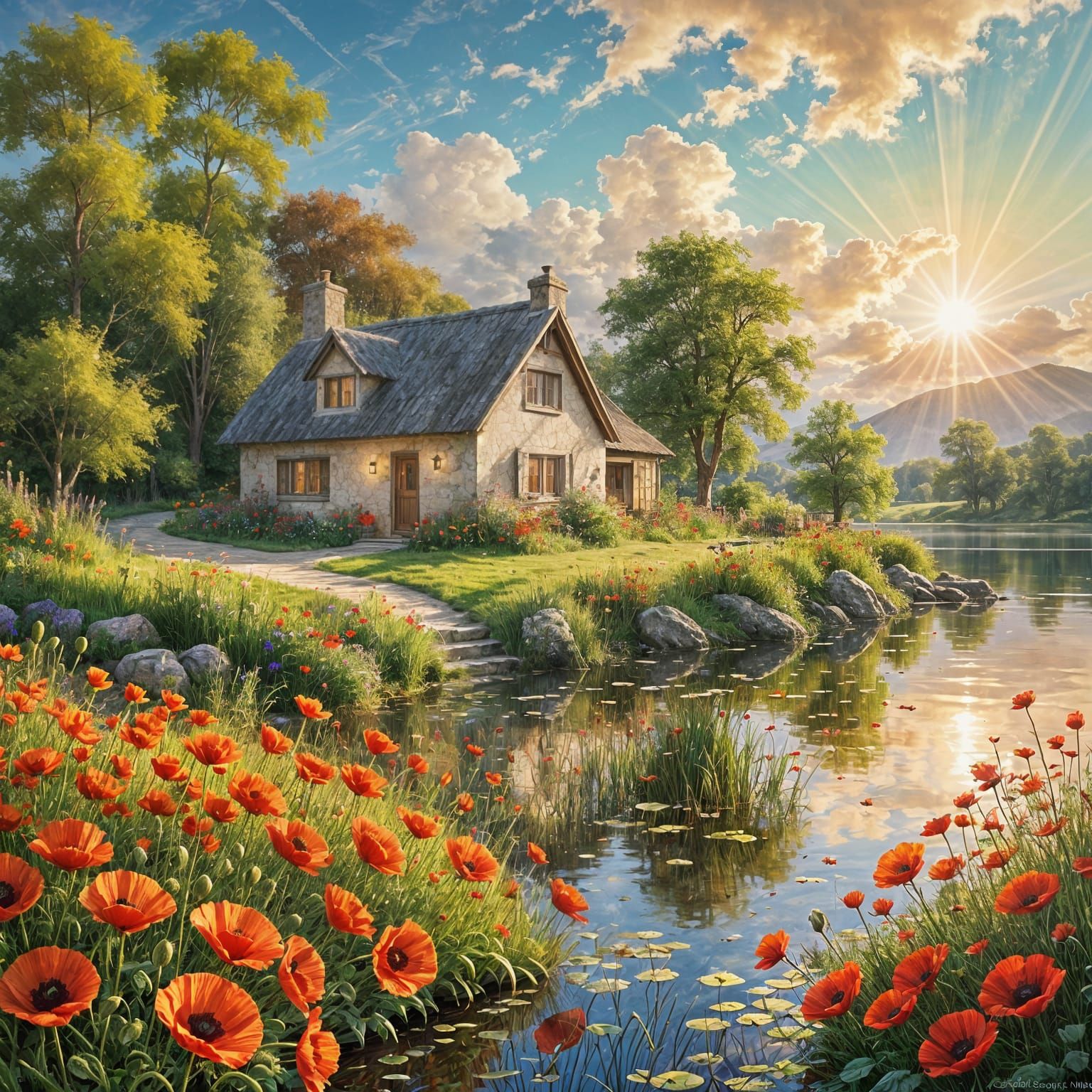 cottage and poppies  by @Marta