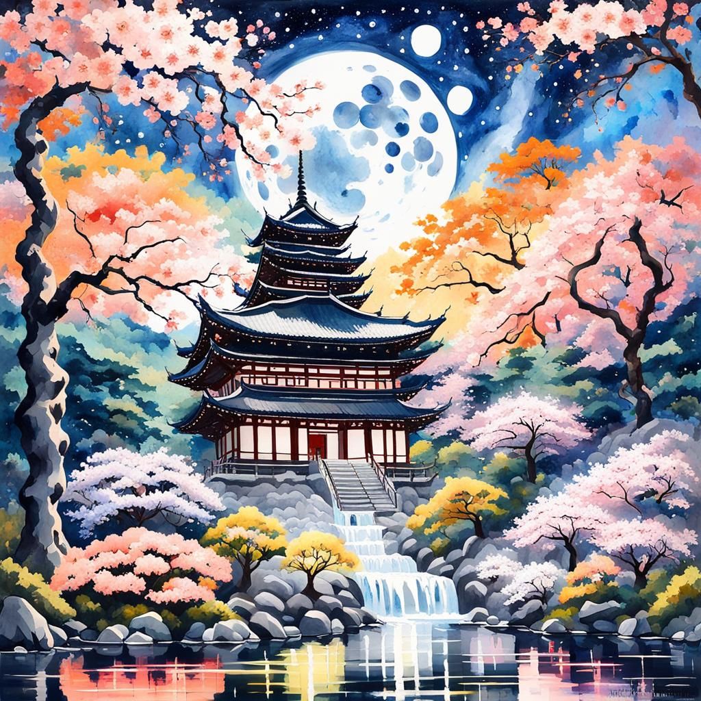 Japanese watercolor landscape - AI Generated Artwork - NightCafe Creator