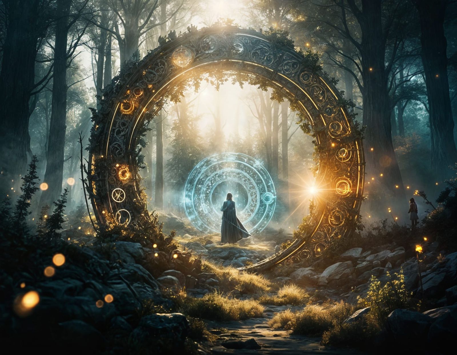 A double exposure of a colossal, crystalline gateway floats in the void between dimensions, pulsing with ...  by @Pinto