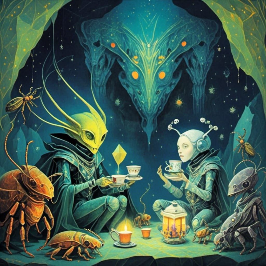 <lora:Starry Origami:1.0> Bug alien tea party 