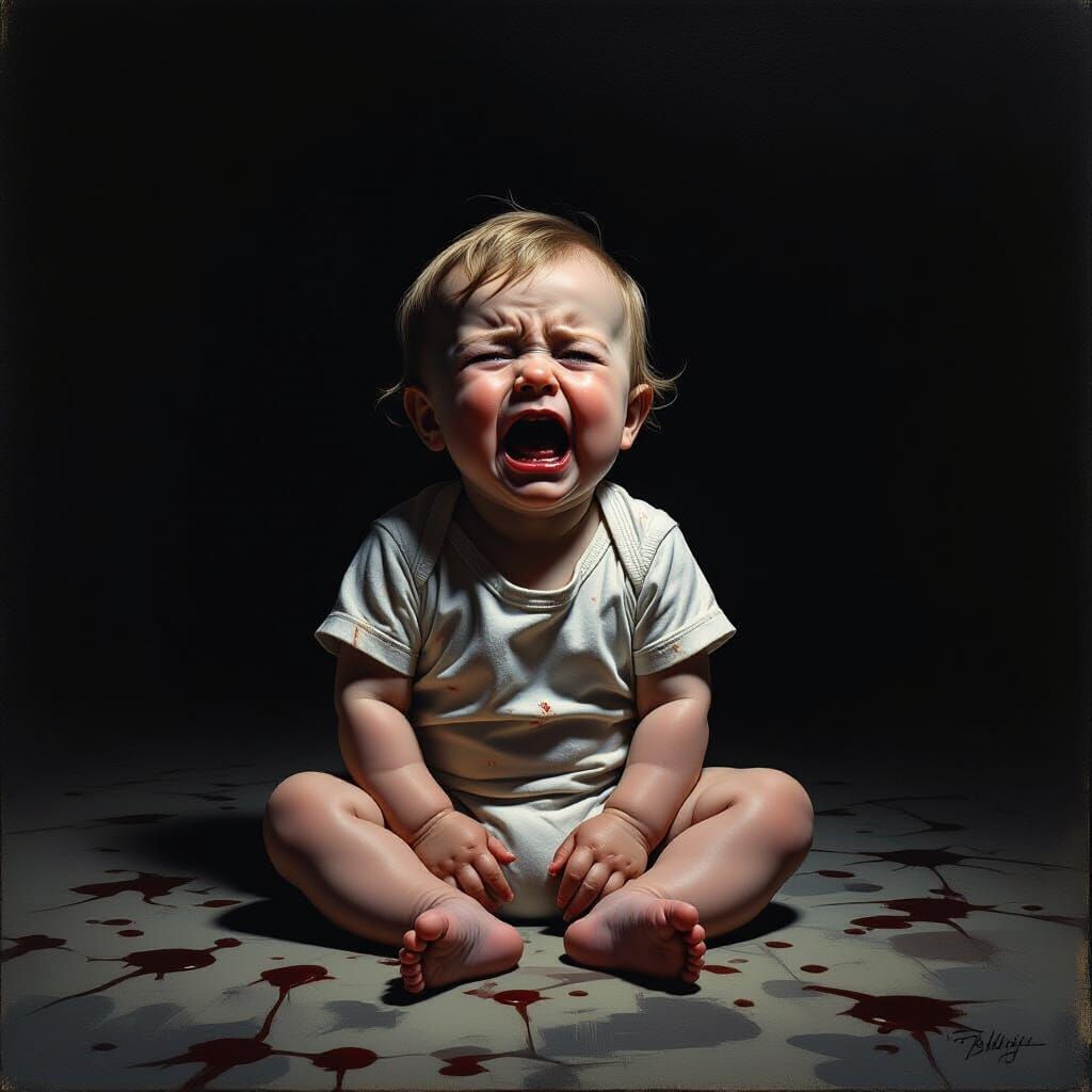 Terrifying Baby in Insane Dark Room, Hyperrealistic Digital ...
