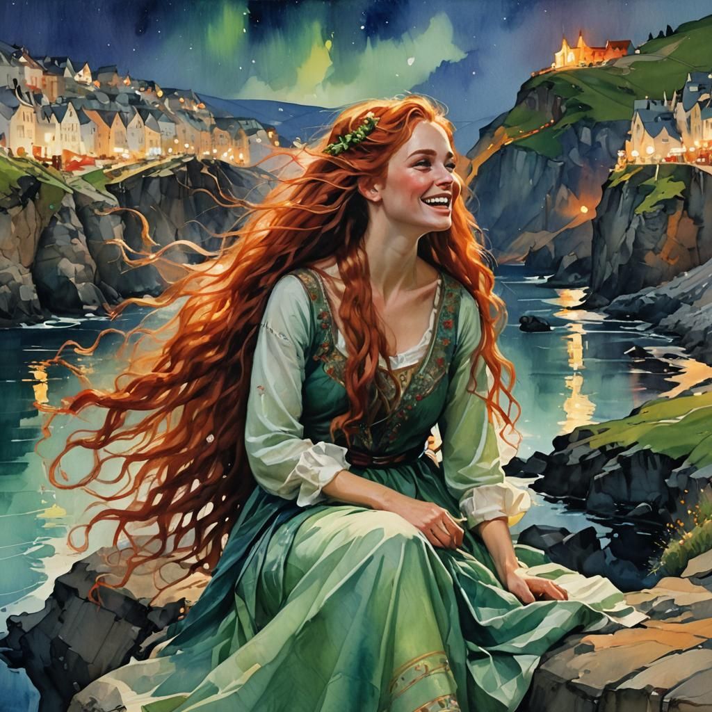Majestic Norse Girl Amidst Northern Lights