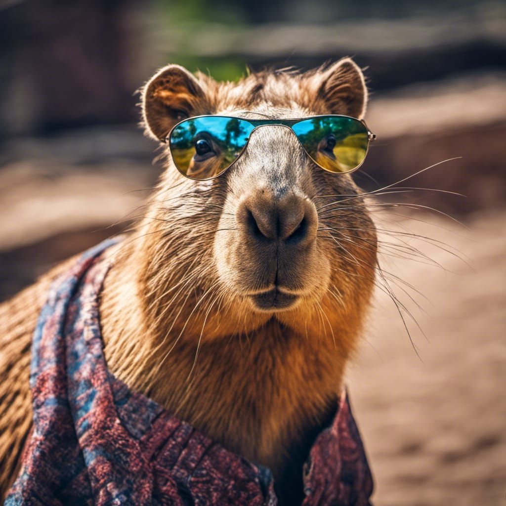 Cool capybara wearing sunglass and a social clothes. Use live colors ...