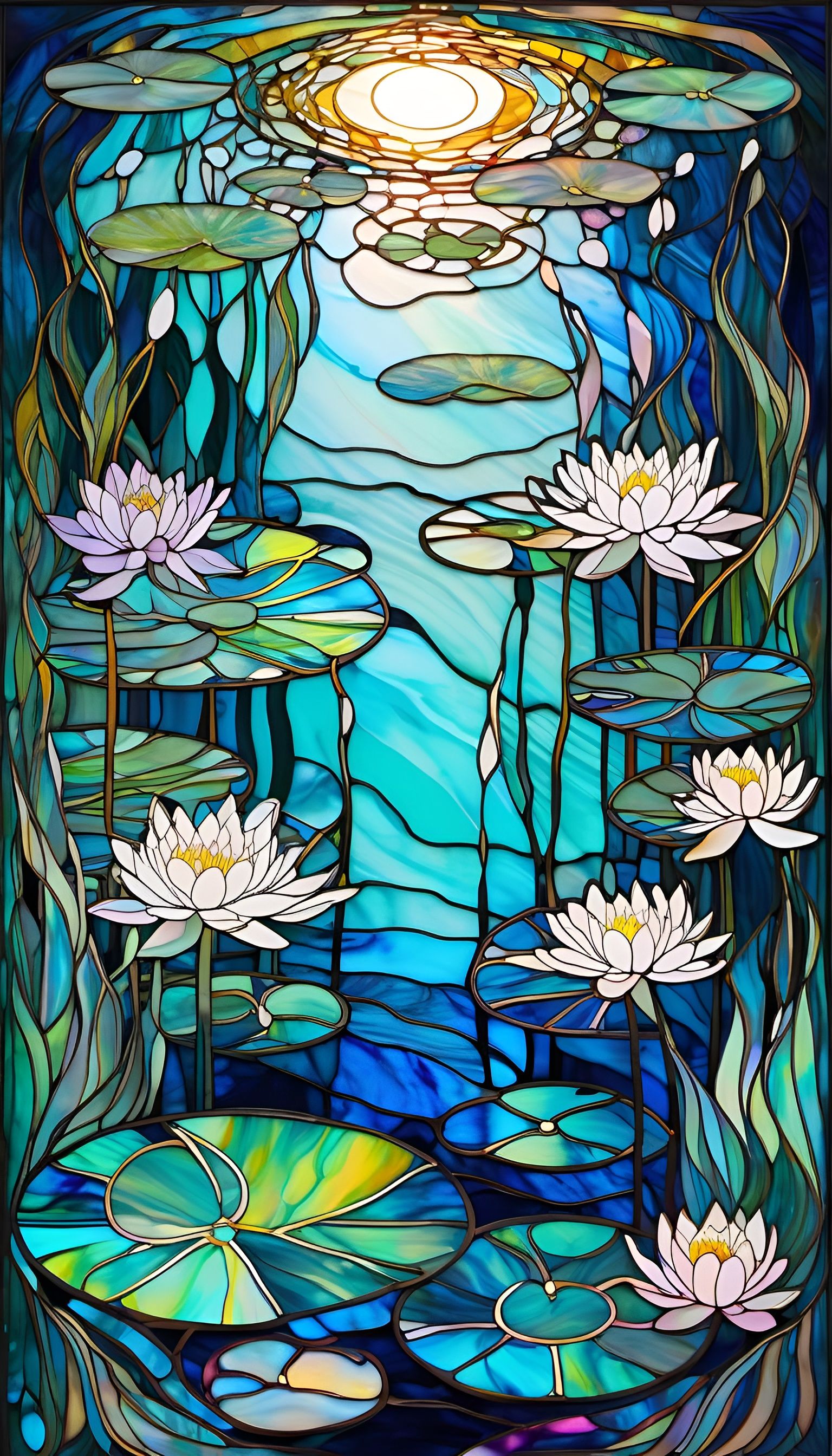 Stained Glass Waterlilies  by @Art of Art