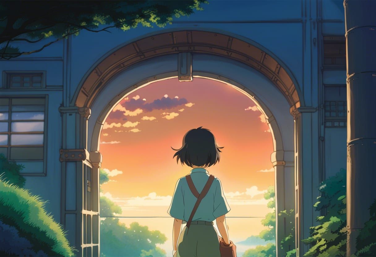 student girl watching beautiful sunset