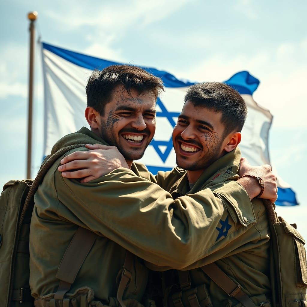 Soldiers' Joyful Reunion after Battle, Dreamlike Concept Art