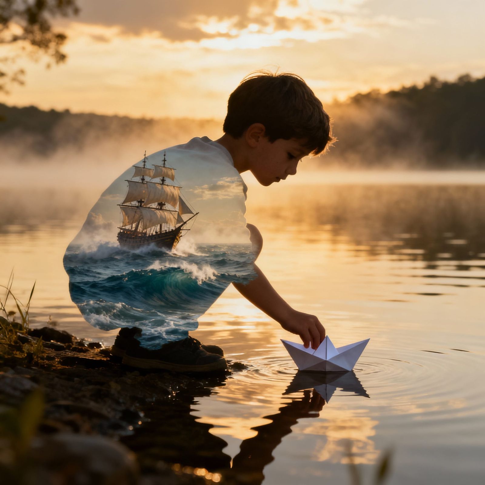 Boy's Silhouette Reveals Ocean Adventure Fine Art