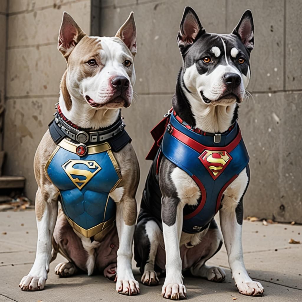 Superhero Pitbull with a Husky hero sidekick from a Marvel comic - AI ...