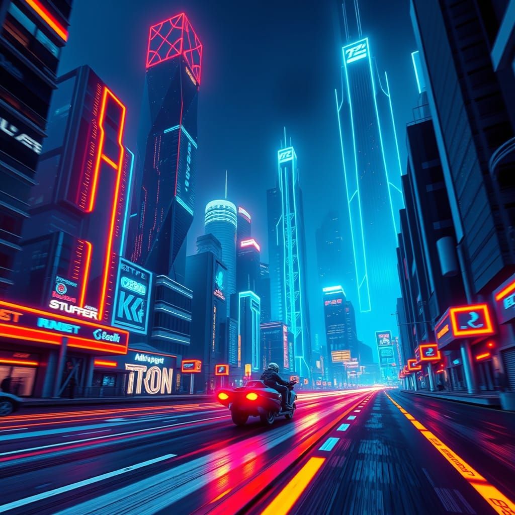 Tertrs tanks in a neon grid city, [TRON style]