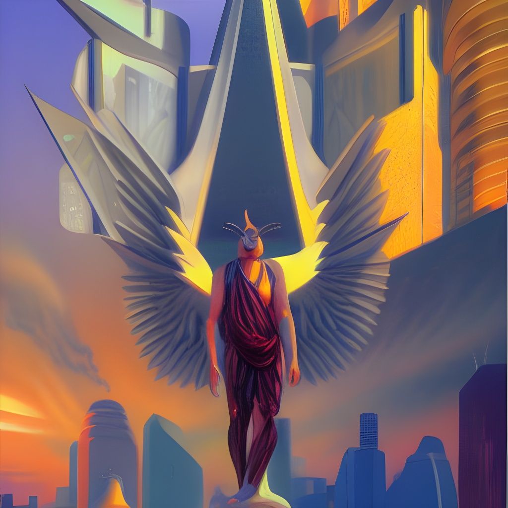 baphomet in a retro futurist city