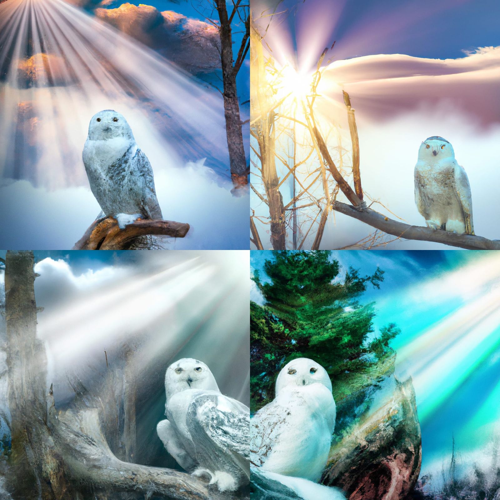 snowowl on a treetrunk in spring scene heavenly sunshine bea...