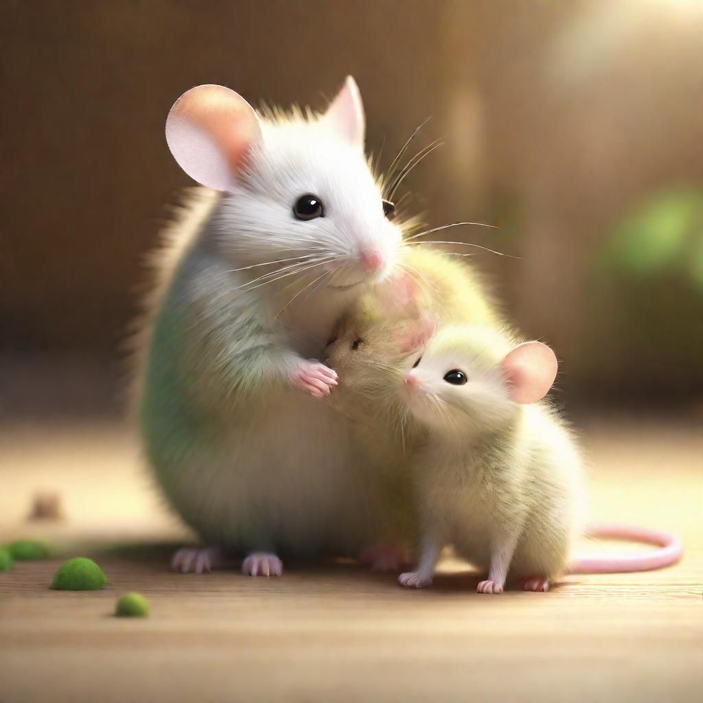 Mouse Nursing Kittens in Volumetric 3D Rendering