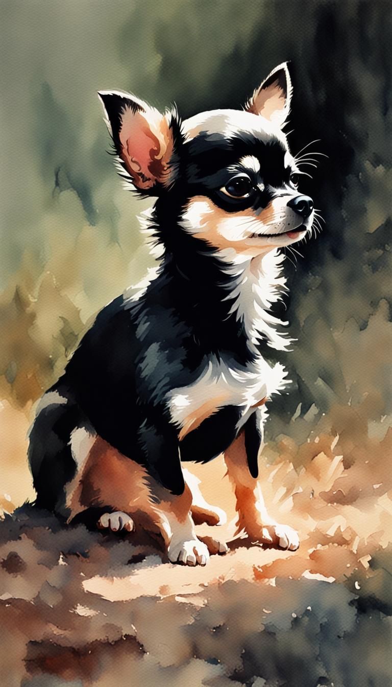 Watercolor Chihuahua Painting with Natural Lighting