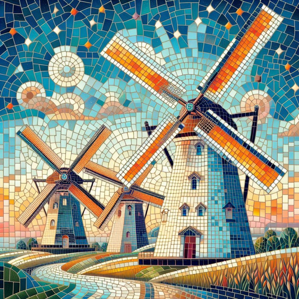 Windmills mosaic tile