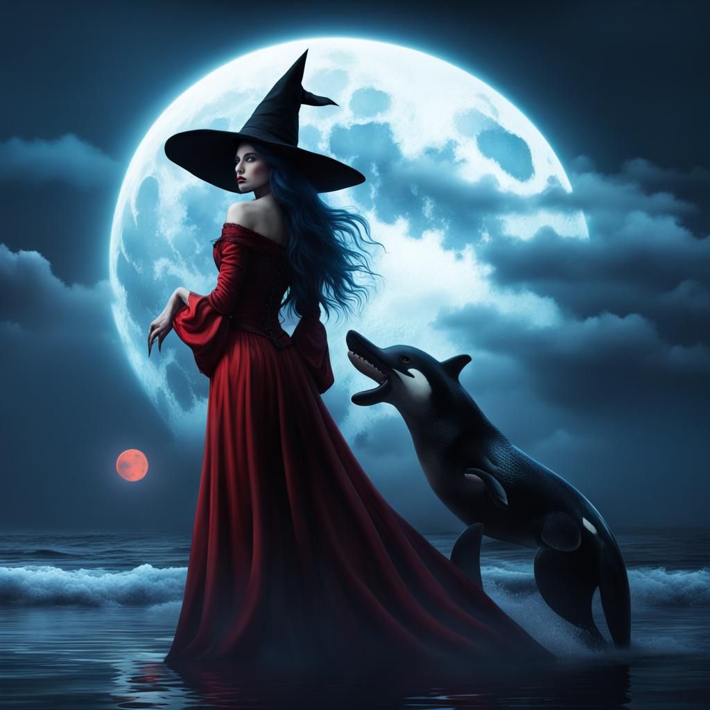 witch female love gothic alone in the night fullmoon wolf or...