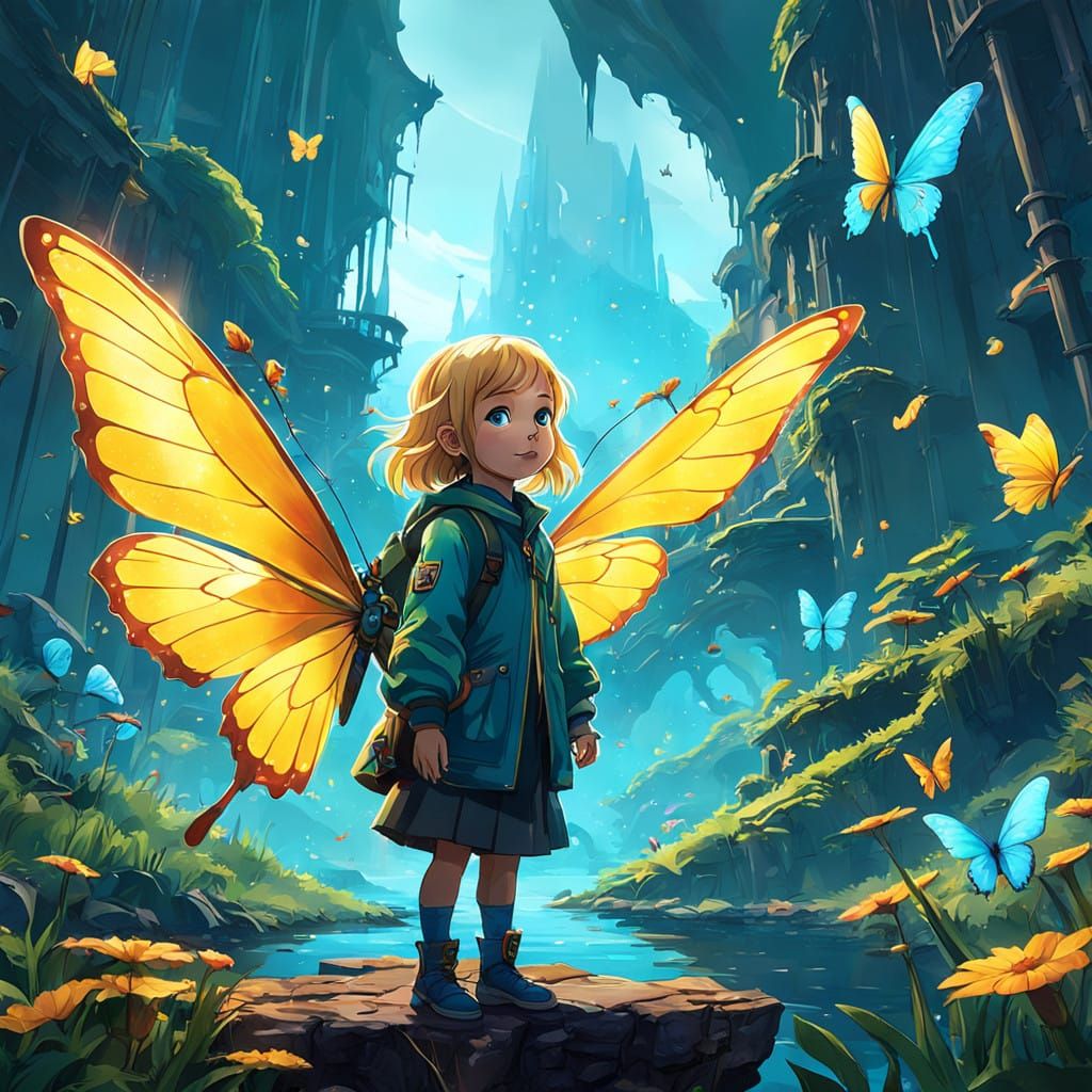 Whispers of Enchantment: A Serene Girl with Majestic Butterf...