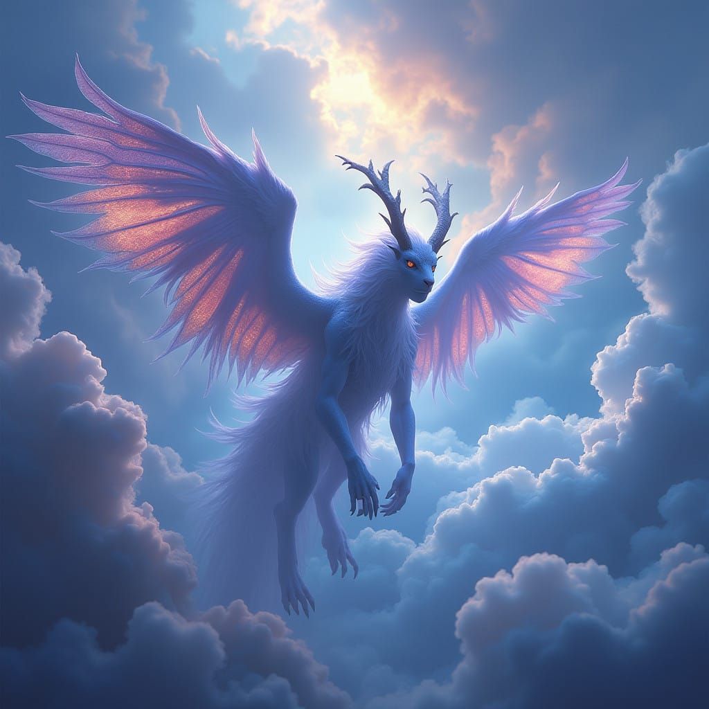 Mystical Being Soars Through Vibrant Dreamlike Realm