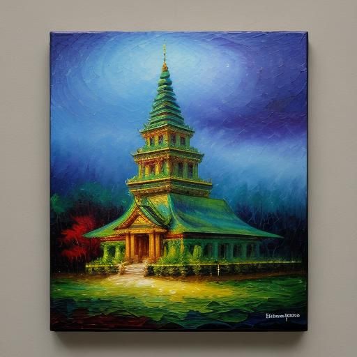 Prehistoric Temple with Small Creatures as Impasto Painting