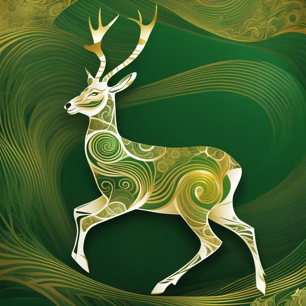 Green and gold springbok deer on a plain background