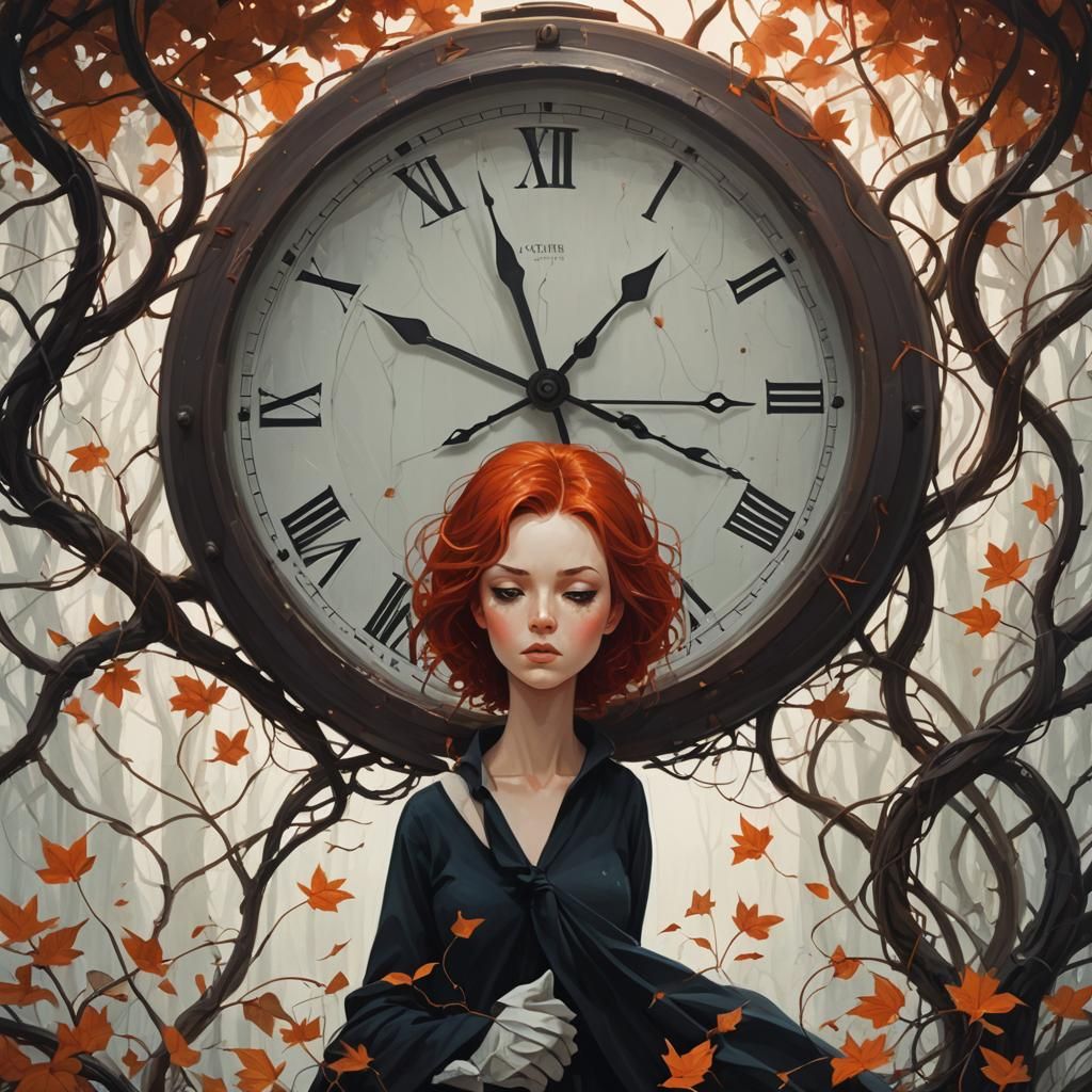 On a white background art print woman with red hair, in the ...