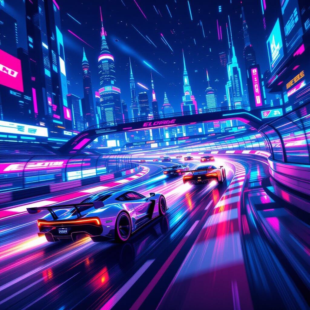 Futuristic Racing Circuit in Dystopian Concept Art Style