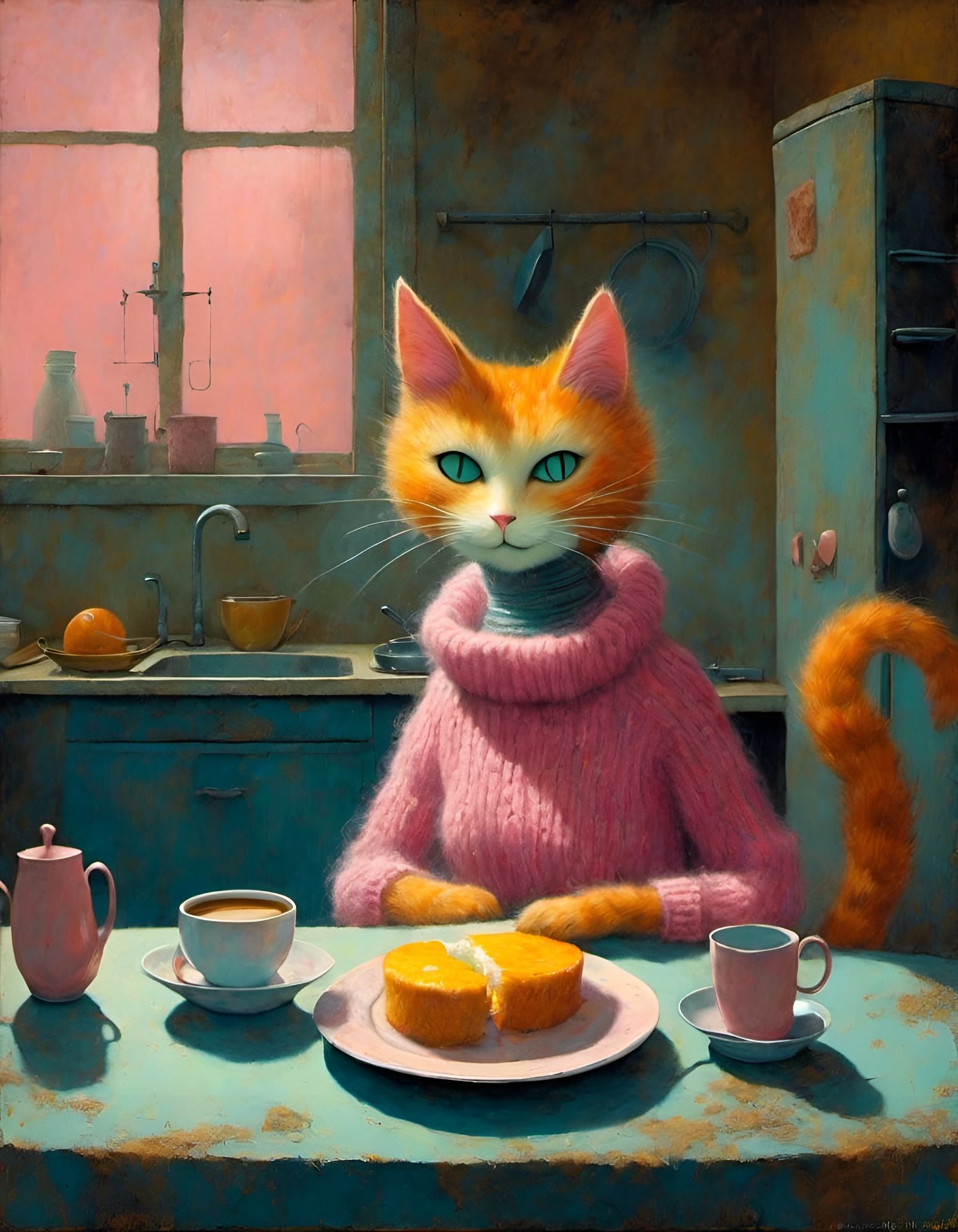 Pink meow. With cake. 🧁😋