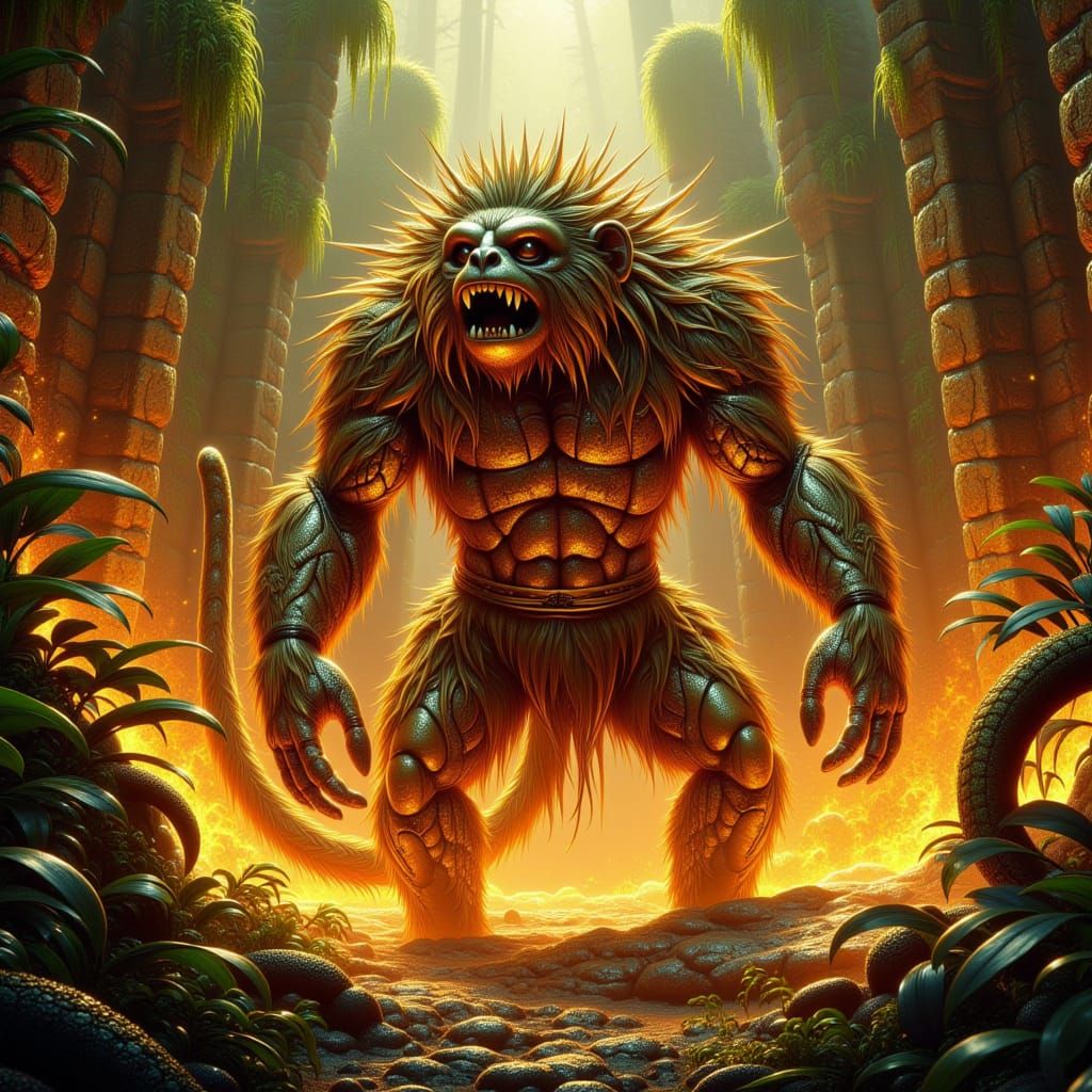 Angry Golden Monkey Statue sorroundedmby flames within a hidden Aztec city
<lora:GemmyGem:1.0>