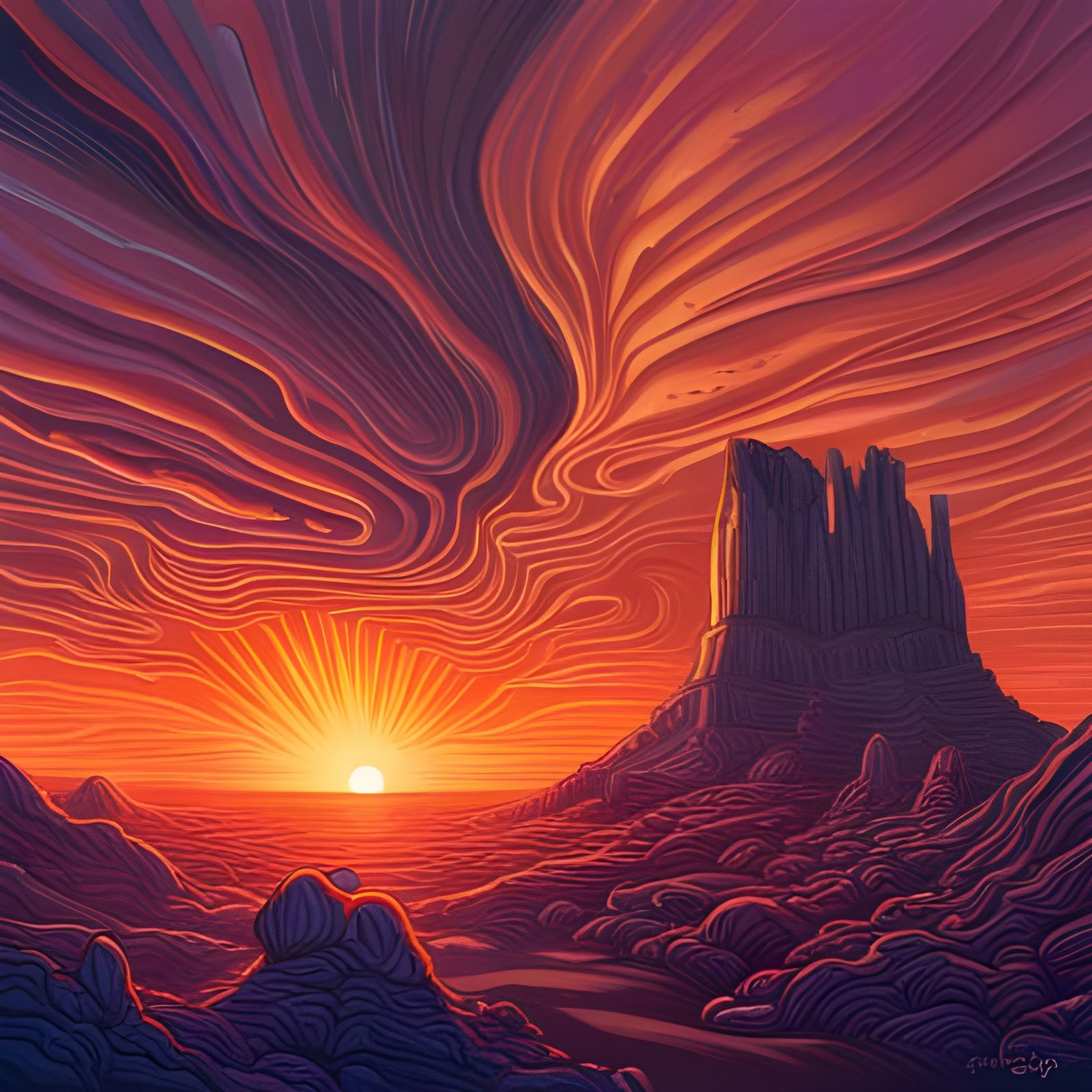 enormous red sunset over Mitten Buttes