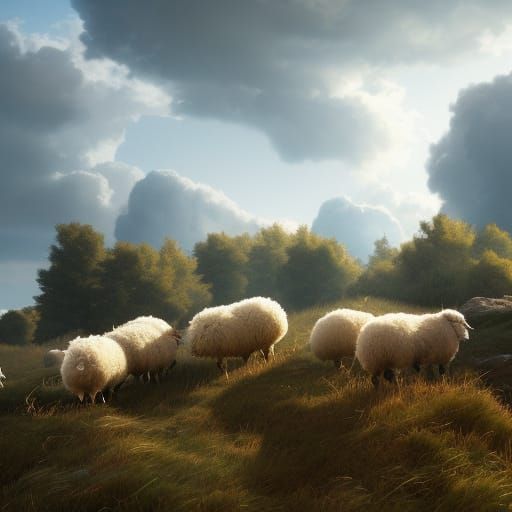 fluffy clouds  sheep  in distance   highlands hyper detailed...