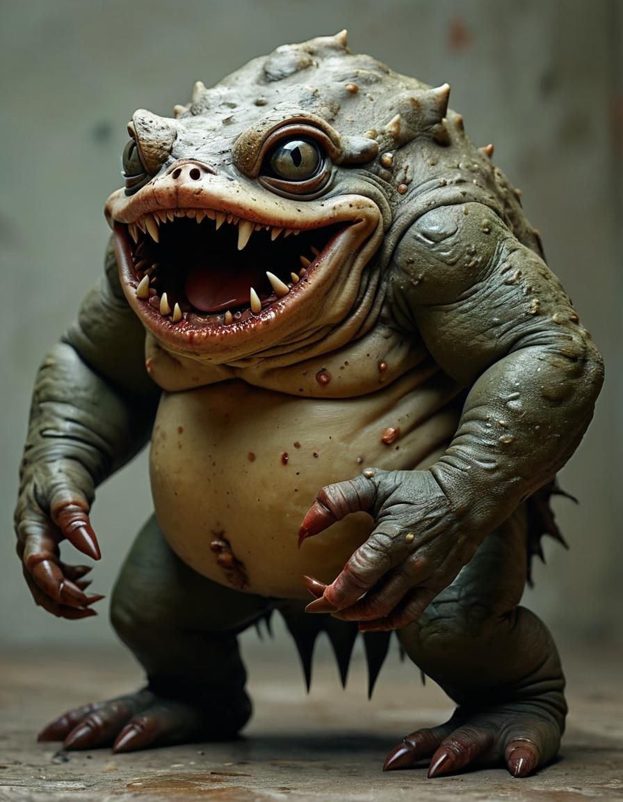 Close-up Photograph Portrait: Fat Toad-Bear looking nasty