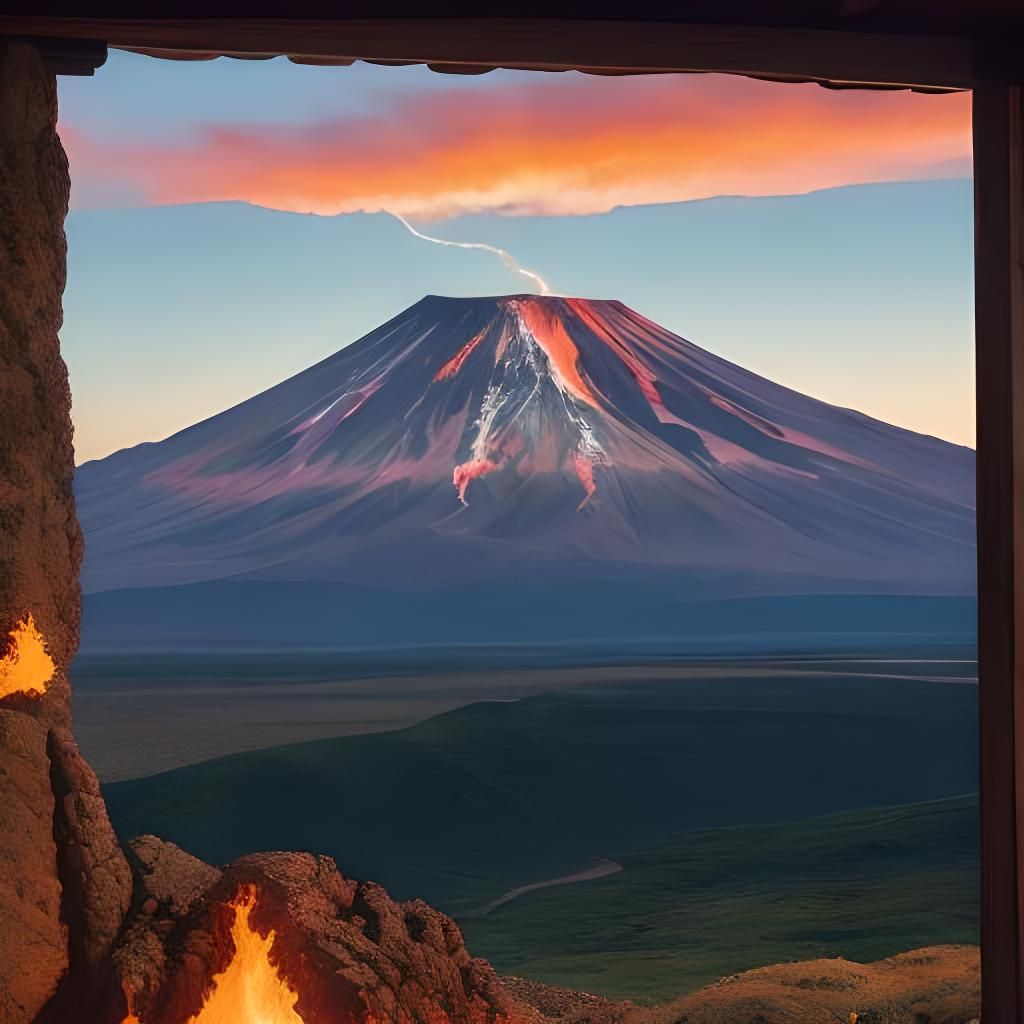Volcanic Landscape with Fiery Eruptions