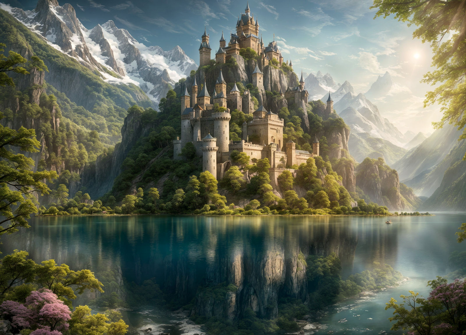 Mountain lake castle