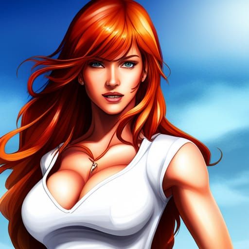 Mary Jane Watson female, extremely beautiful, green-eyed, re...